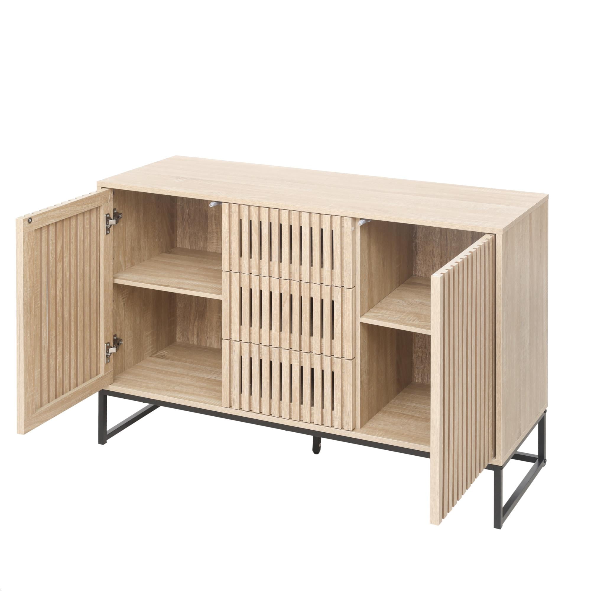 Spaco Accent Storage Cabinet, 2 Door Sideboard Cabinet with 3 Drawer, Adjustable Shelf, Buffet Cabinet for Living Room, Bedroom, Dining Room, Study, Natural Spaco Accent Storage Cabinet, 2 Door Sideboard Cabinet with 3 Drawer, Adjustable Shelf, Buffet Cabinet for Living Room, Bedroom, Dining Room, Study, Natural