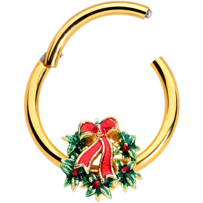 Body Candy 16G PVD Steel Hinged Segment Ring Seamless Cartilage Nipple  Festive Bow Wreath Nose Hoop 3/8