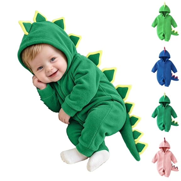Baby Boys Long Sleeve Hooded Zip up Jumpsuit Dinosaur Costume Warm Infant Baby Clothes Cosplay Costume Girl Costumes for Halloween Size 0-9 Months