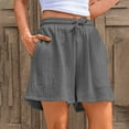 thumbnail image 2 of Tnhcen Women's Elastic Waist Drawstring Shorts - Cotton Linen Blend Loose Fit Workout Shorts with Pockets Pre-Washed Cotton Feel S-2XL for Women, 2 of 6