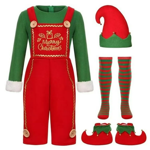 DHFJKG Mens Christmas Elf Dress Up Outfits 2 In 1 Onesies With Hat Striped Socks Shoes 4 Piece Sets Party Wear For Festive Celebrations Cozy Outfit