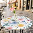thumbnail image 3 of Pink Blue Yellow Flowers Elastic Fitted Round Table Cover Watercolor Spring Waterproof Outdoor Tablecloth for Holiday Party, Picnic, Patio & Dining Fits Tables Up to 45"-54", 3 of 8
