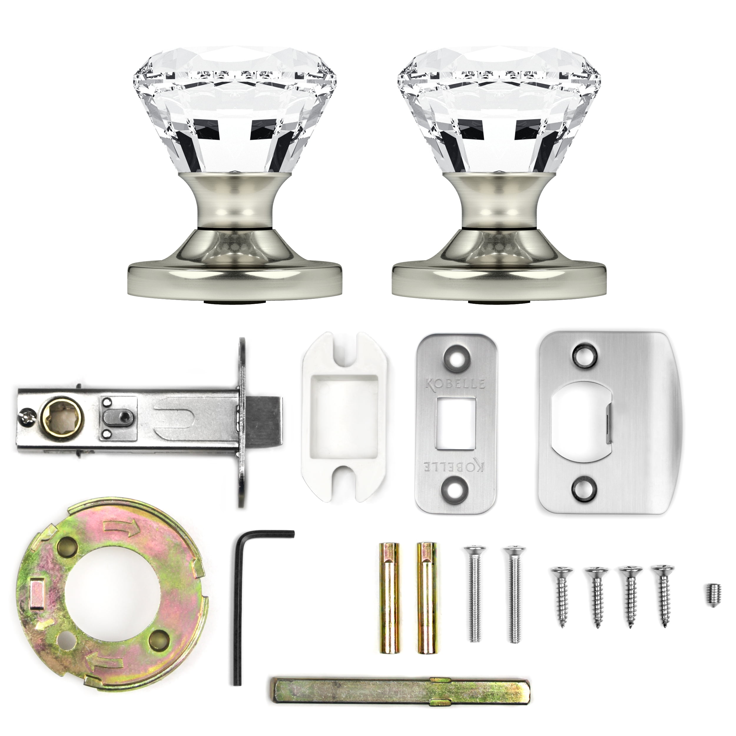 Passage Diamond Round Brilliant Crystal Door Knobs Satin Nickel Round Rosette