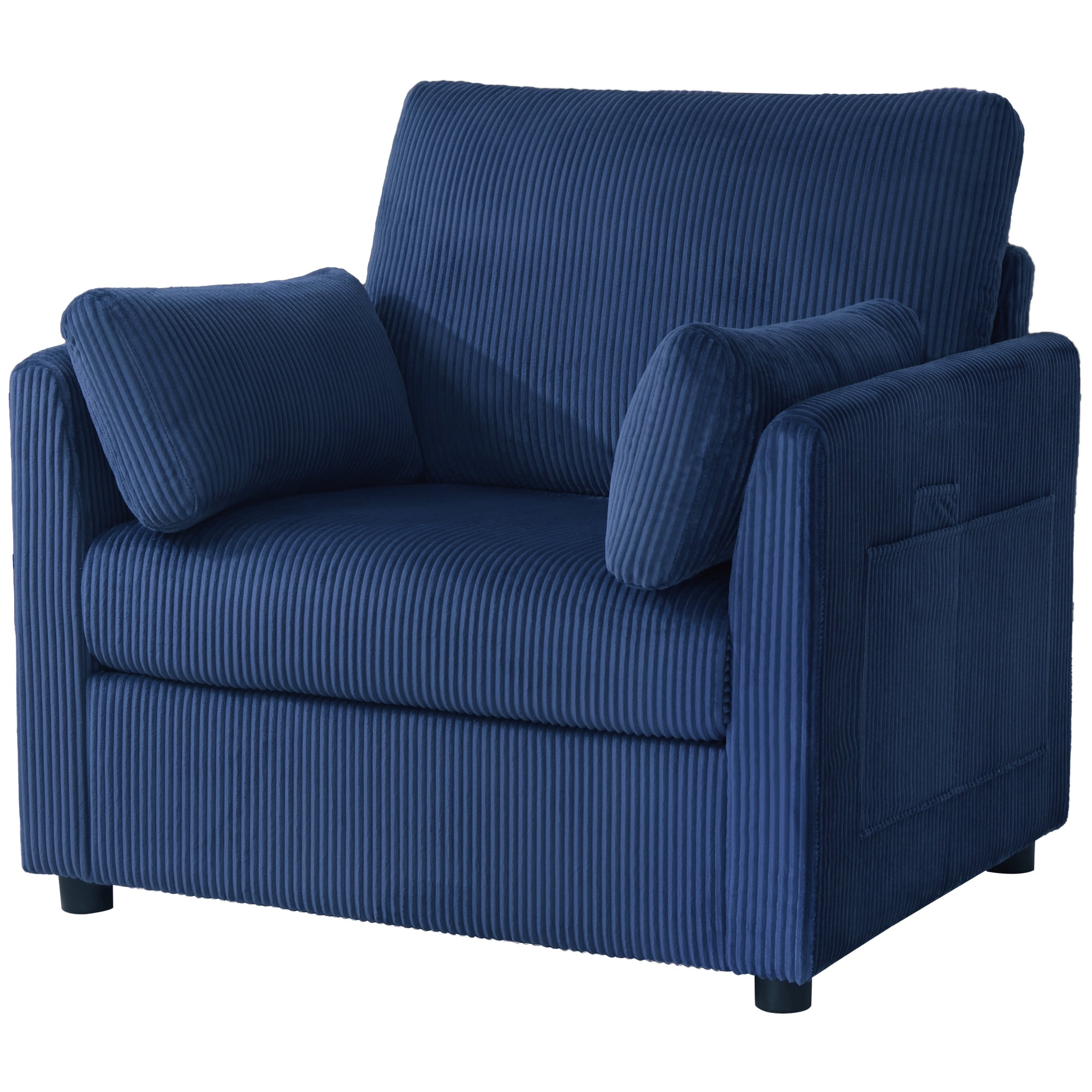 Leumius Corduroy Accent Chair, Modern Upholstered Single Sofa Armchair with 2 Pillows and Side Storage Pockets,Comfy Oversized Reading Chair for Living Room, Bedroom, Apartment,Gray