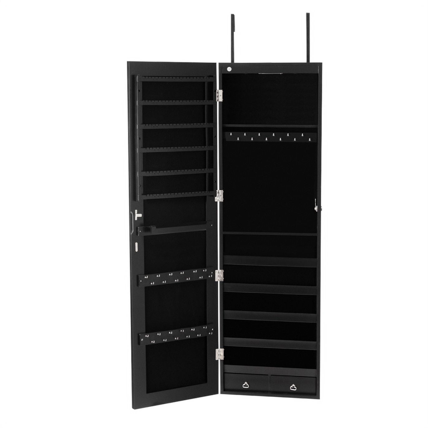 Patiojoy Lockable Wall Door Mounted Storage Organizer Mirrored Jewelry Cabinet w/ Lights Black