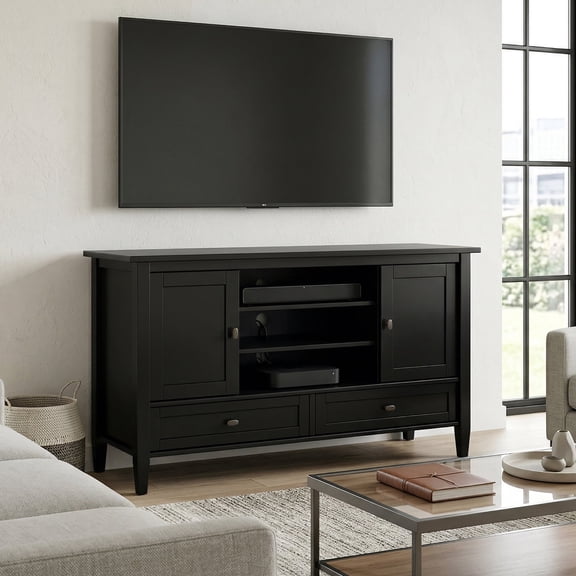 Simpli Home Warm Shaker 47 inch Wide Solid Wood TV Stand in Black For TVs up to 50 inches