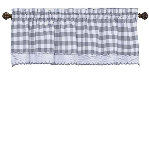 Woven Trends Room Darkening Window Valance, 58W x 14L Inches Top Rod Pocket Checkered Gingham Curtain Valance Scarf, Modern Farmhouse Window Curtain Valance Classic Buffalo Checked Plaid, Gray