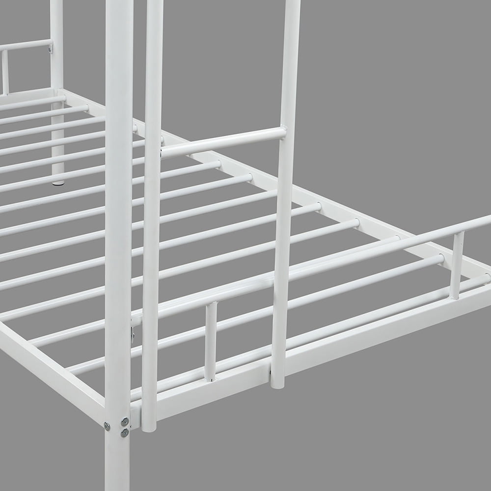 Kepooman White Twin over Full Metal Modern Bunk Bed with Two-side Ladders Kepooman White Twin over Full Metal Modern Bunk Bed with Two-side Ladders