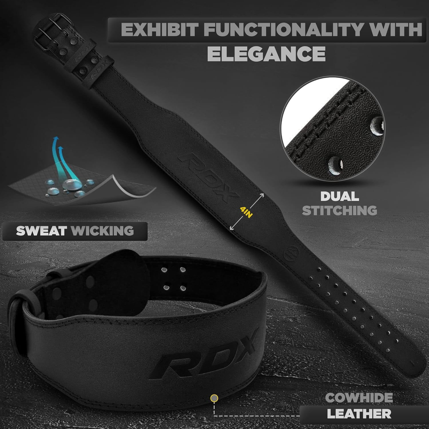 RDX Weight Lifting Belt for Fitness Gym Belts for Powerlifting, Deadlifting Adjustable Leather Belt with 4” Padded Lumbar Back Support Great for Bodybuilding