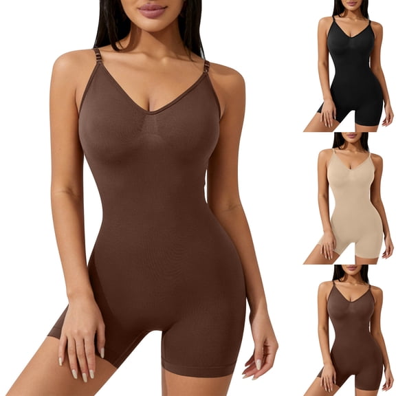 FNFYFH Waist Trainer Bodysuit for Women Backless Tummy Control Shapewear V Neck Seamless Full Body Shaper