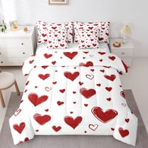 Homewish Female Women Adults Romantic Love Heart Twin Bedding Sets 7-Piece,Happy Valentine'S Day Bedding Comforter Set Microfiber,Red White Breathable Sheet Sets,Microfiber Bedroom Decor