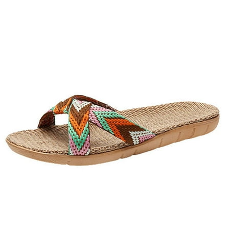 

Jsezml Slippers for Women Bohemian Beach Sandals Espadrille Flat Sandals Cross Strap Open Toe Slide Sandals Casual Flats