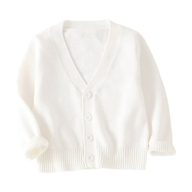 Splozh Fall Cardigans Girls Sweater Comfortable Soft Warm Knitted Fashionable Solid Color Cardigan Sweater White,12-18 Months