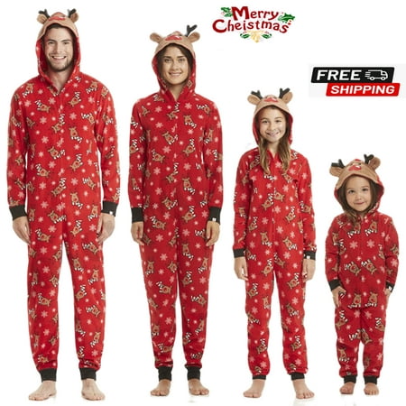 

ESASSALY Matching Family Christmas Onesies Pajamas Sets Elk Antler Hooded Romper PJ s Zipper Jumpsuit Loungewear