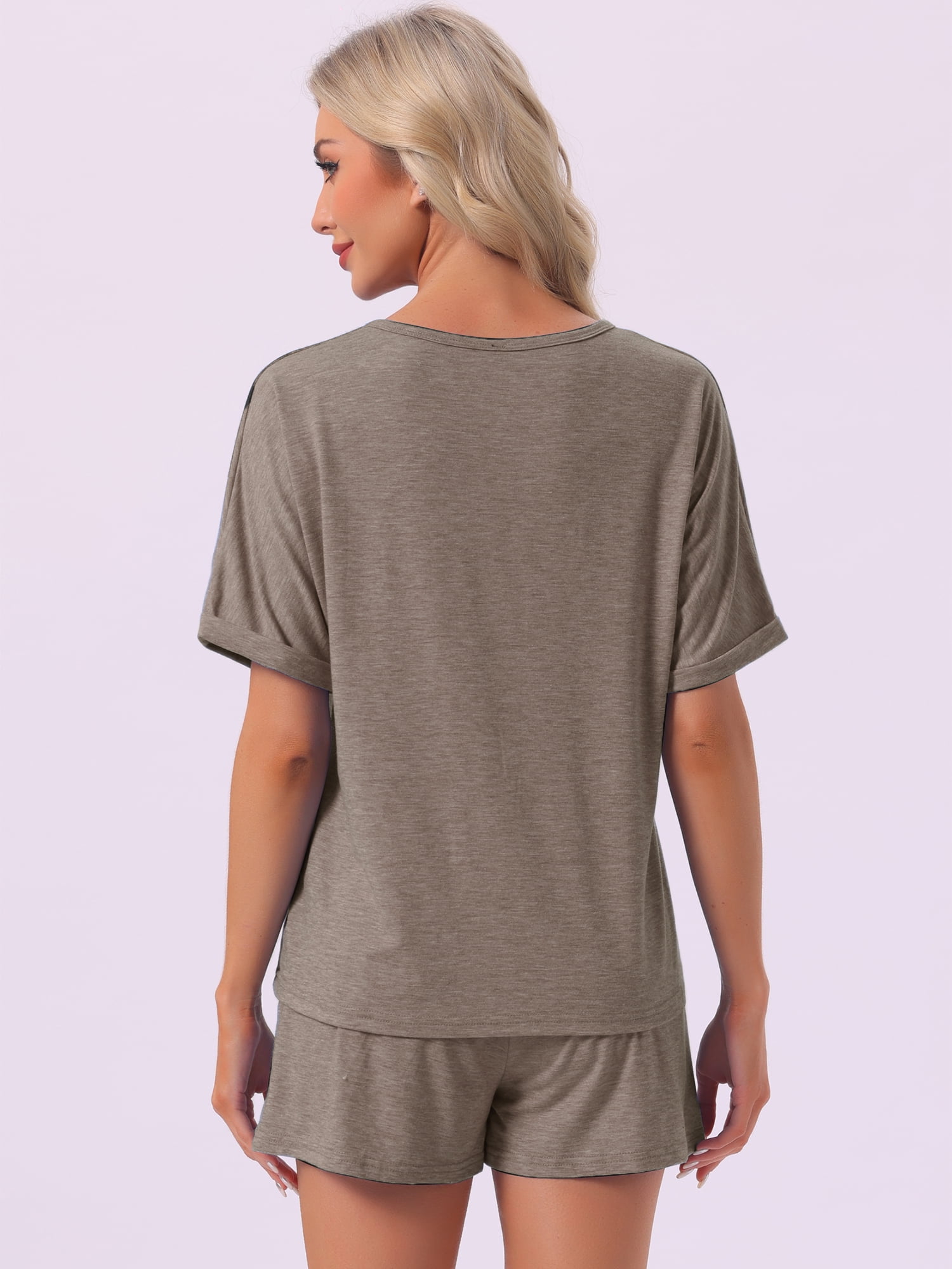 DARING DIVA Women's Pajama Set Round Neck Rolled Cuffs Top with Shorts L Charcoal Gray