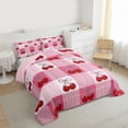 thumbnail image 3 of Homewish Girly Pink Cherry Bedding Comforter Set for Girl, Cartoon Fruit Cherry Twin Comforter Sets, Ribbon Bowknot Reversible Bedding Set, Microfiber Bedroom Decor, 2pcs, 3 of 8