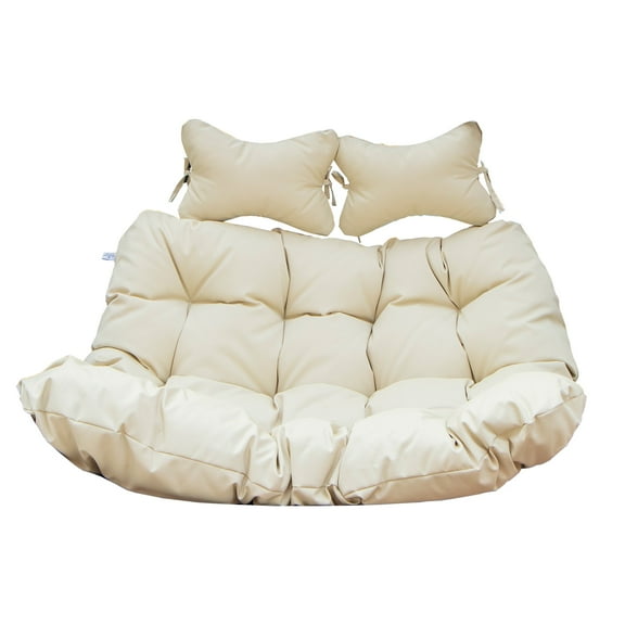 LeisureMod Wicker Double Hanging Egg Chair with Plush Cushions, 2-Person Folding Rattan Patio Swing Chair for Indoor & Outdoor Use, Backyard, Porch or Garden, Biege