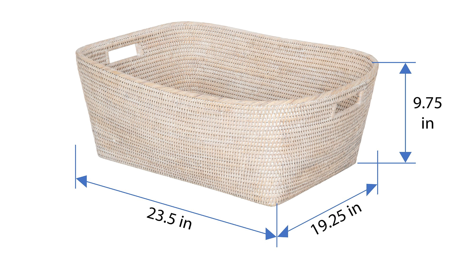 Kouboo La Jolla Oblong Storage Basket, Large, Wicker Basket, Decorative Storage, Rattan, Clear Lacquer Finish, White Wash
