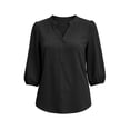 thumbnail image 4 of thefmos Women's Fall Winter V Neck 3/4 Sleeve Blouses Button Down Casual Loose Tops Dressy Trendy Solid Work Office Fashion Clothes, Black XL, 4 of 7