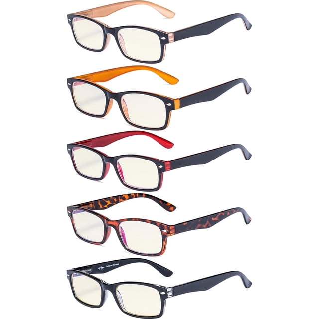 Eyekepper 5 Pack Blue Light Filter Glasses Rectangular Computer Reading Glasses +2.75