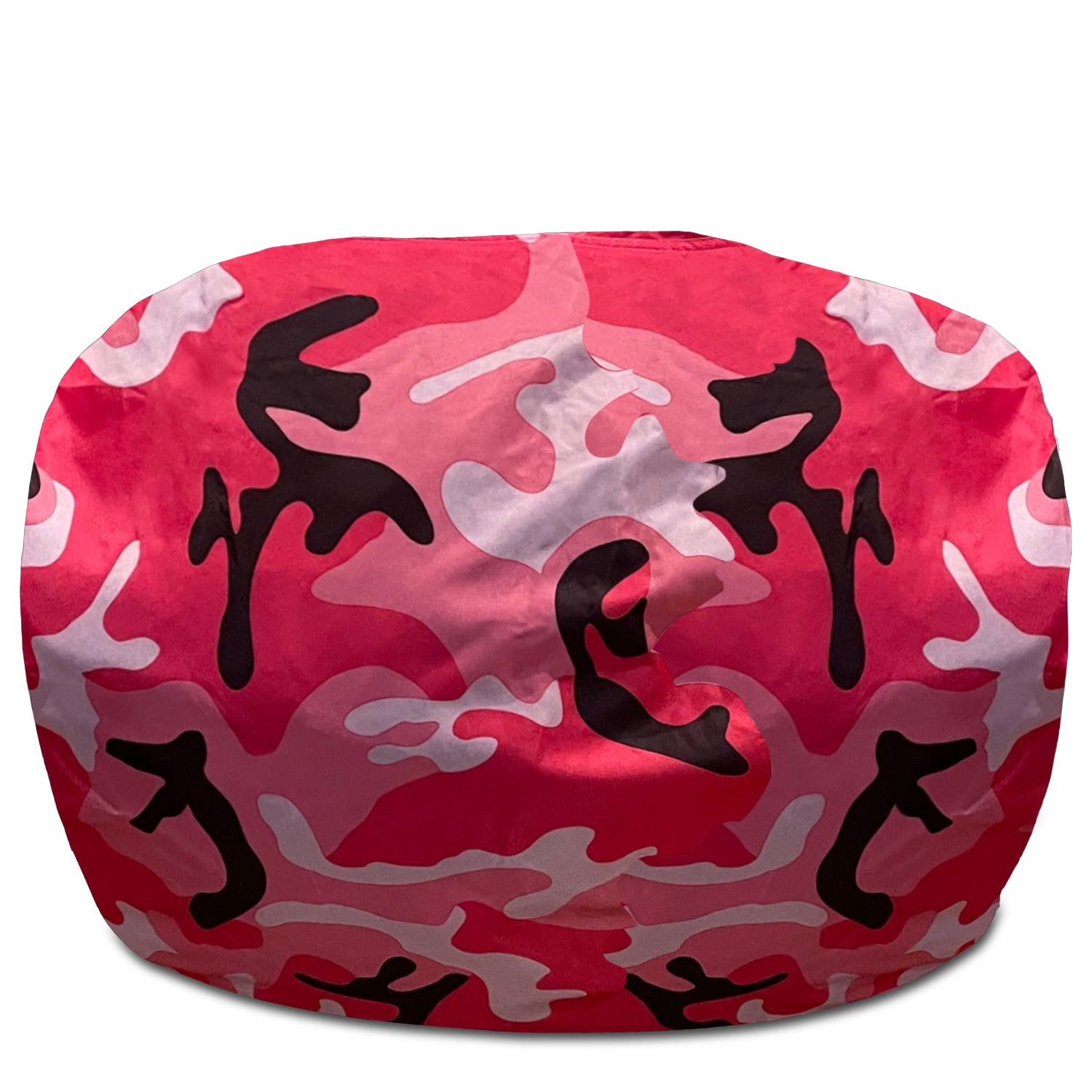 Posh Creations Structured Bean Bag Chair, Classic Round,Kids,2.5 ft,Nylon,Camo Pink, Black