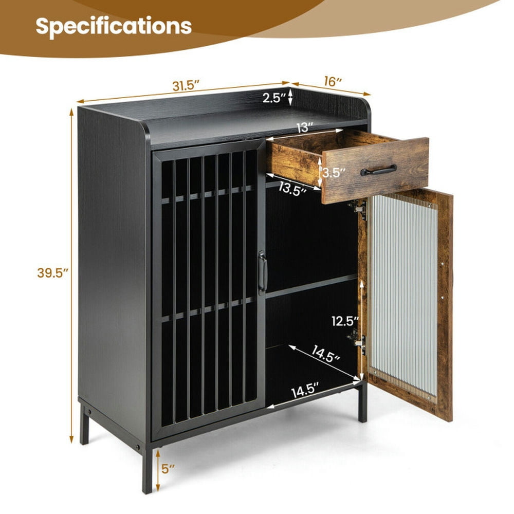 Finihen Kitchen Storage Cabinet, Buffet Sideboard, Kitchen Sideboard Buffet Industrial Pantry Cupboard with Metal Glass Door, for Dining Room, Kitchen, Living Room, Rustic Brown Finihen Kitchen Storage Cabinet, Buffet Sideboard, Kitchen Sideboard Buffet Industrial Pantry Cupboard with Metal Glass Door, for Dining Room, Kitchen, Living Room, Rustic Brown