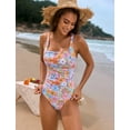 thumbnail image 2 of OBEEII Women Swimsuit One-piece with Sarong Cover Up Skirt 2PCS Floral Print Swimwear Tummy Control Beachwear for S-XXL, 2 of 7