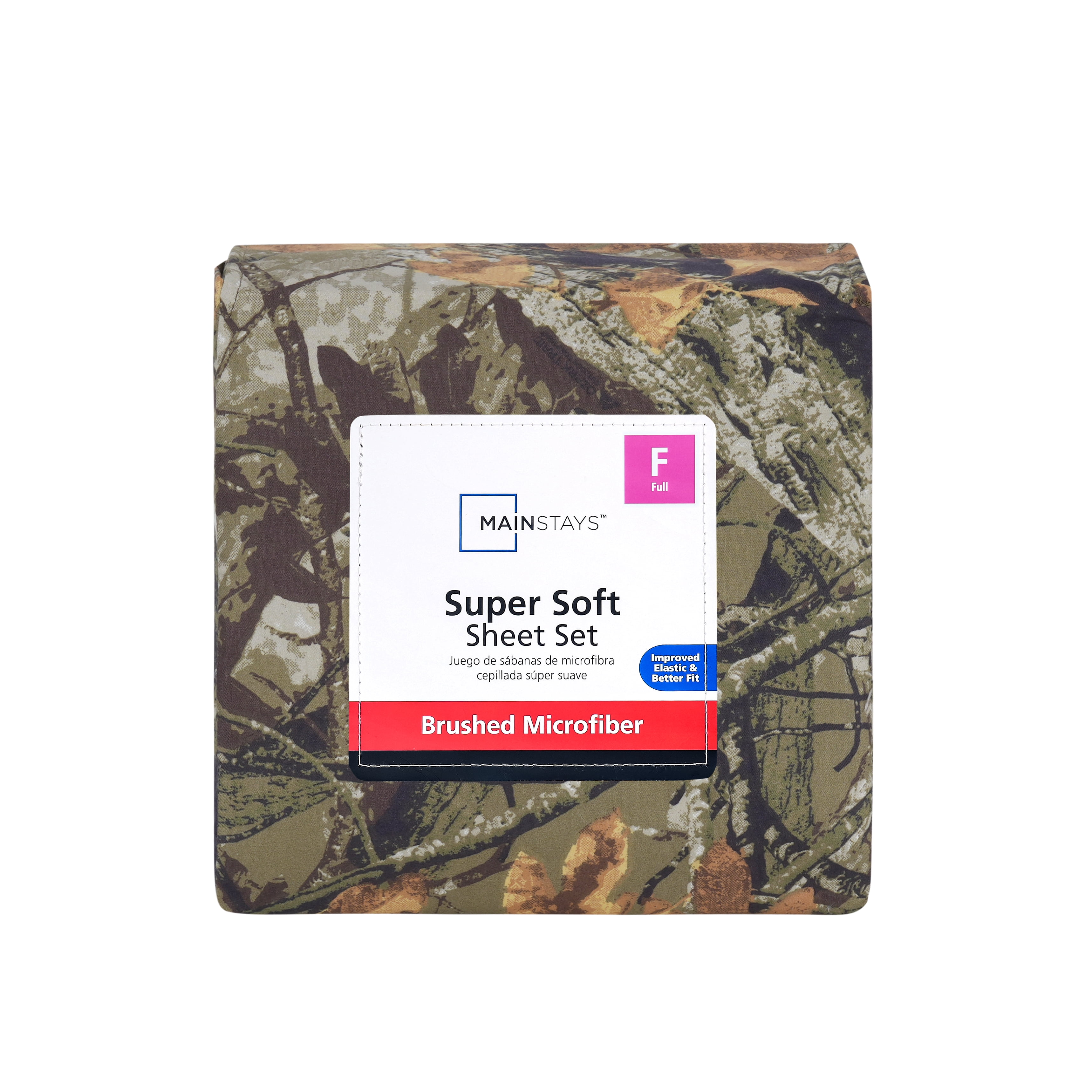 Mainstays Super Soft Brushed Microfiber Bed Sheet Set, Camo, Full, 4 Piece