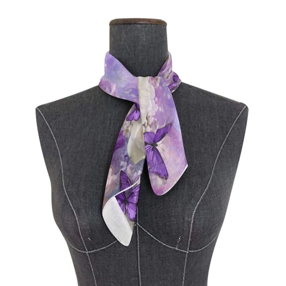 Wobogo Purple Butterfly Floral Square Scarf 23.62 x 23.62 In Lightweight Polyester Silk-Feel Neck Scarf for Women Fashion Head Scarf Hair Wrap Bandana