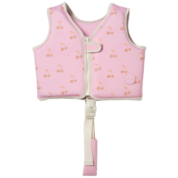 Sunnylife: Kids Swim Vest 2-3 - Cotton Candy Cherry - Pink Butterfly, 42lb Cap, Pool & Water Floating Jacket, Zip Front, Safety Strap, Natural Rubber