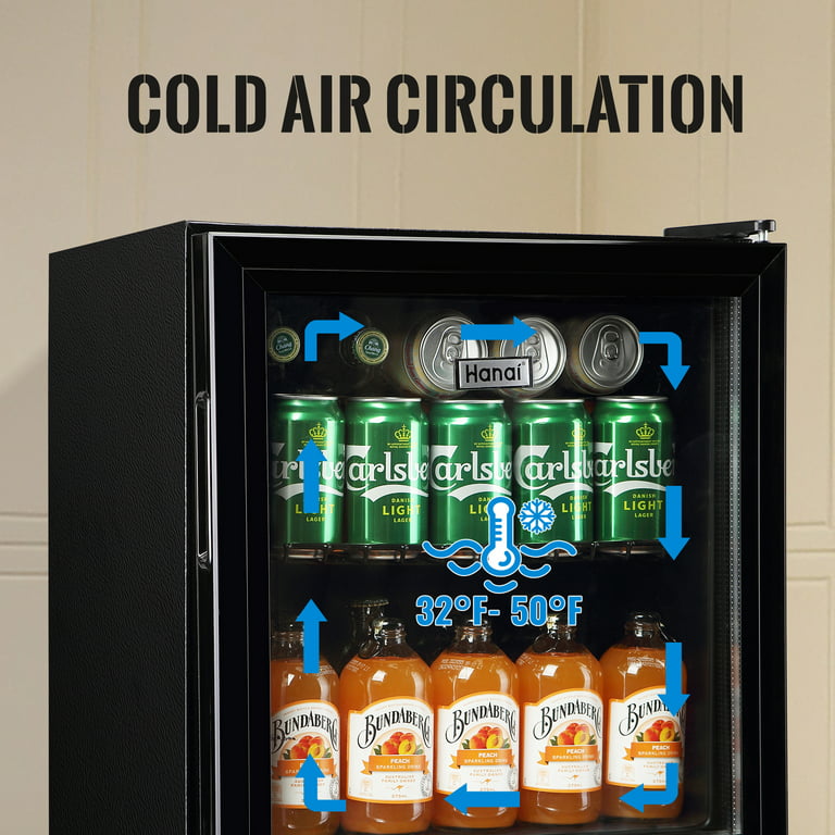 WANAI Beverage Refrigerator Cooler 60 Can Fridge Glass Door for Beer Drinks  Wines Juice, Adjustable Shelves Blue LED Lights and User Friendly