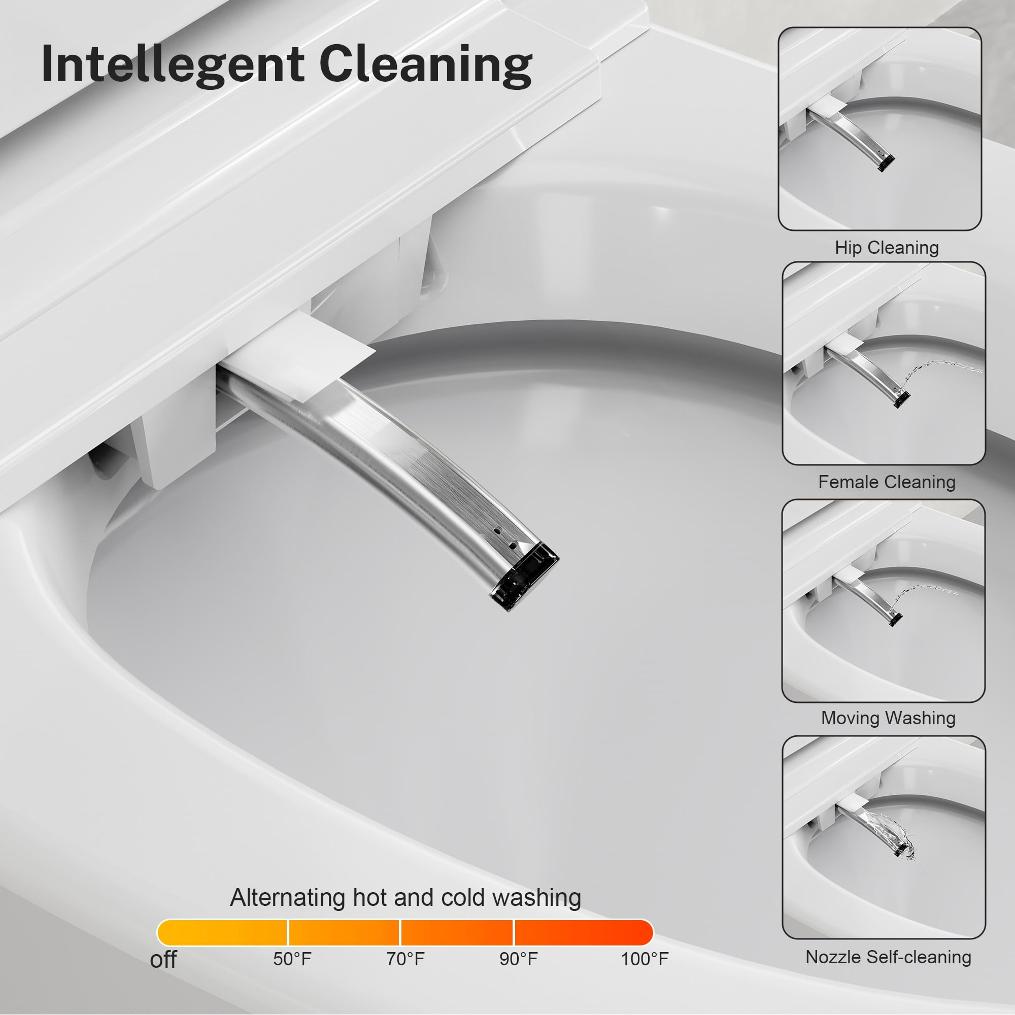 Built-In Smart Toilet With Nozzle, Heated Seat And Night Light, One-Piece Bathroom Toilet, Automatic Gentle Close, Foam Protection, Full/Half Flush