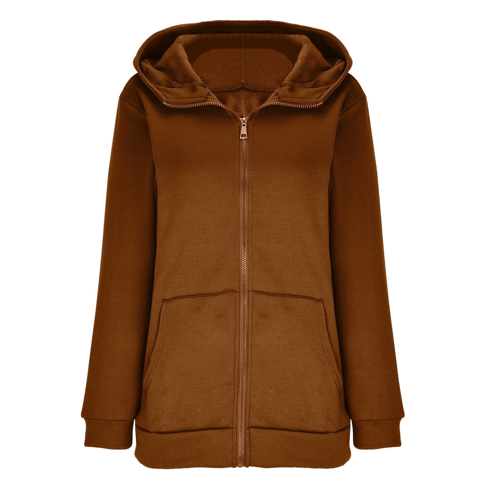 WMTBSRSW Women's Plus Size S-5XL Hoodies Zip Up Solid Hooded Sweatshirts Casual Long Sleeve Sweatshirts with Pockets Fleece Lined Hood Jackets Coffee Medium