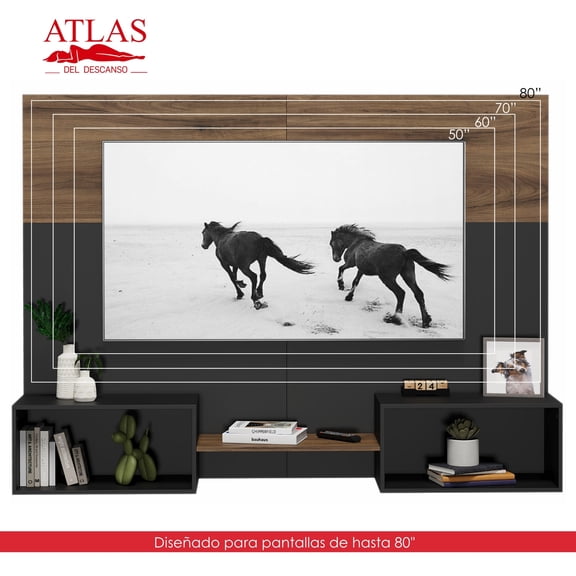 Mueble TV Duo 80", Atlas del Descanso Color Nogal con Negro