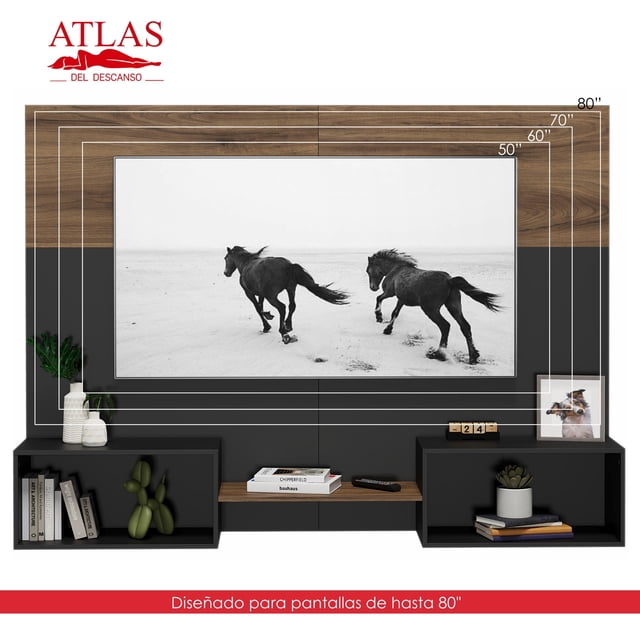 Mueble TV Duo 80", Atlas del Descanso Color Nogal con Negro