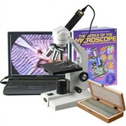AmScope 40X-1000X Sturdy Metal Body Student Microscope + USB Camera, 50 Slide Set & Book New