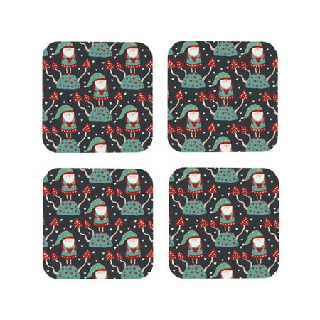 

Pofeuu Gnome With Mushroom 2 Print Coasters for Drinks 4Pack PU Leather Coasters Bar Drink Coasters for Tabletop Protection Furniture from Damage-Square