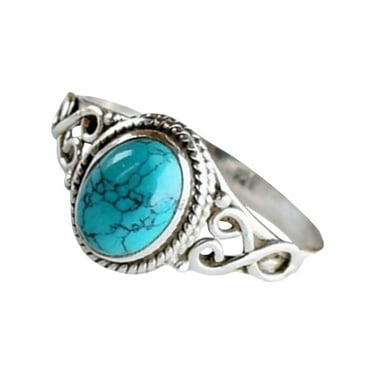 Turquoise Ring Western Jewelry Rings for Women Birthday Gifts Alloy Wedding Miss