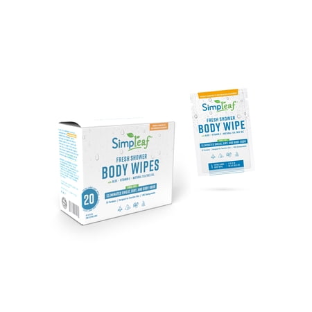 Simpleaf Body Shower Wipes | Extra Large Individually Packed Wipes | Eco- Friendly, Paraben & Alcohol Free | Hypoallergenic & Safe for Sensitive Skin | Vitamin E Infused | 20 Count
