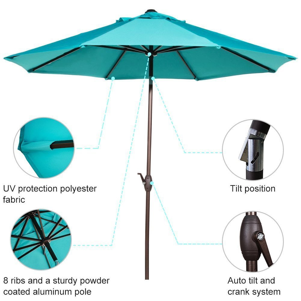 Tempera 9ft Patio Umbrella With Auto Tilt And Crank Outdoor Garden Table Umbrella With 8 Sturdy Ribs Beige Umbrellas