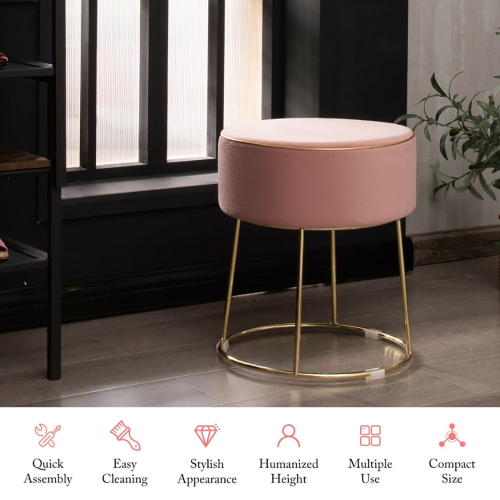Finihen Round Velvet Ottoman, Footrest Stool, Vanity Chair, Velvet Footrest Stool Ottoman with Non-Slip Foot Pads for Bedside, for Living Room, Bedroom, Pink Finihen Round Velvet Ottoman, Footrest Stool, Vanity Chair, Velvet Footrest Stool Ottoman with Non-Slip Foot Pads for Bedside, for Living Room, Bedroom, Pink
