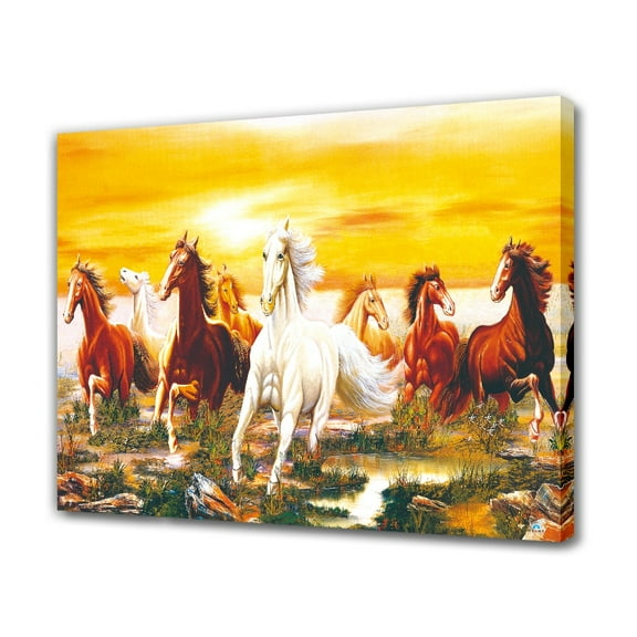 Eight Horses Canvas Poster Bedroom Decor Sports Landscape Office Room Decor Gift,Frame-style,12x18inch(30x45cm)