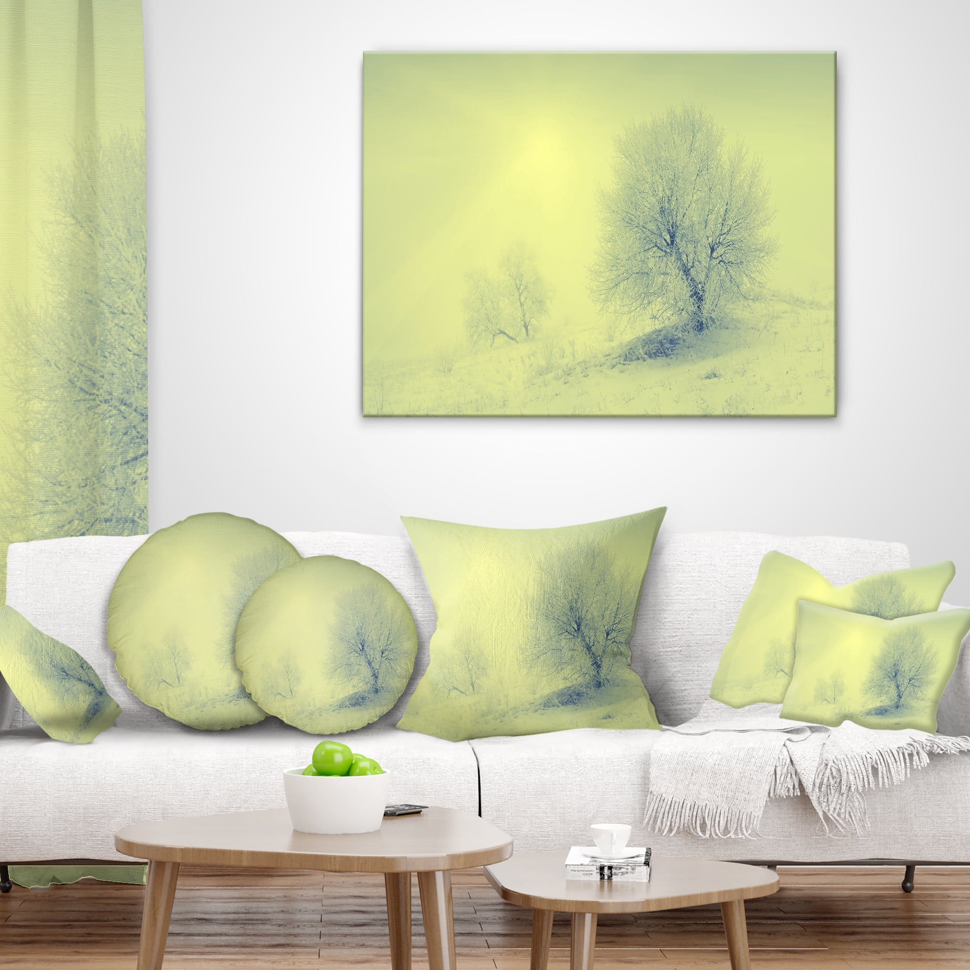 Designart Beautiful Winter Snow Valley - Landscape Printed Throw Pillow - 16x16