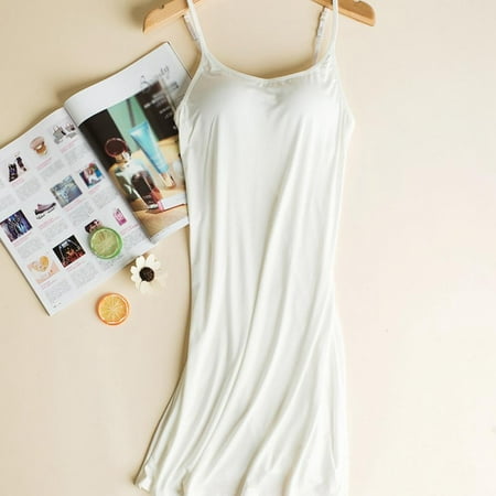 

Xmarks Women s Modal Chemises Nightgown with Built in Bra Full Slip Sleep Dress Lounge Sleepwear Dress Adjustable Spaghetti Strap Nightdress M-2XL