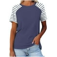 thumbnail image 1 of Yuyuzo T-Shirts à Manches Courtes pour Femmes Col Rond Blouses Amples à Blocs de Couleur Haut Basique d'Été, 1 of 3