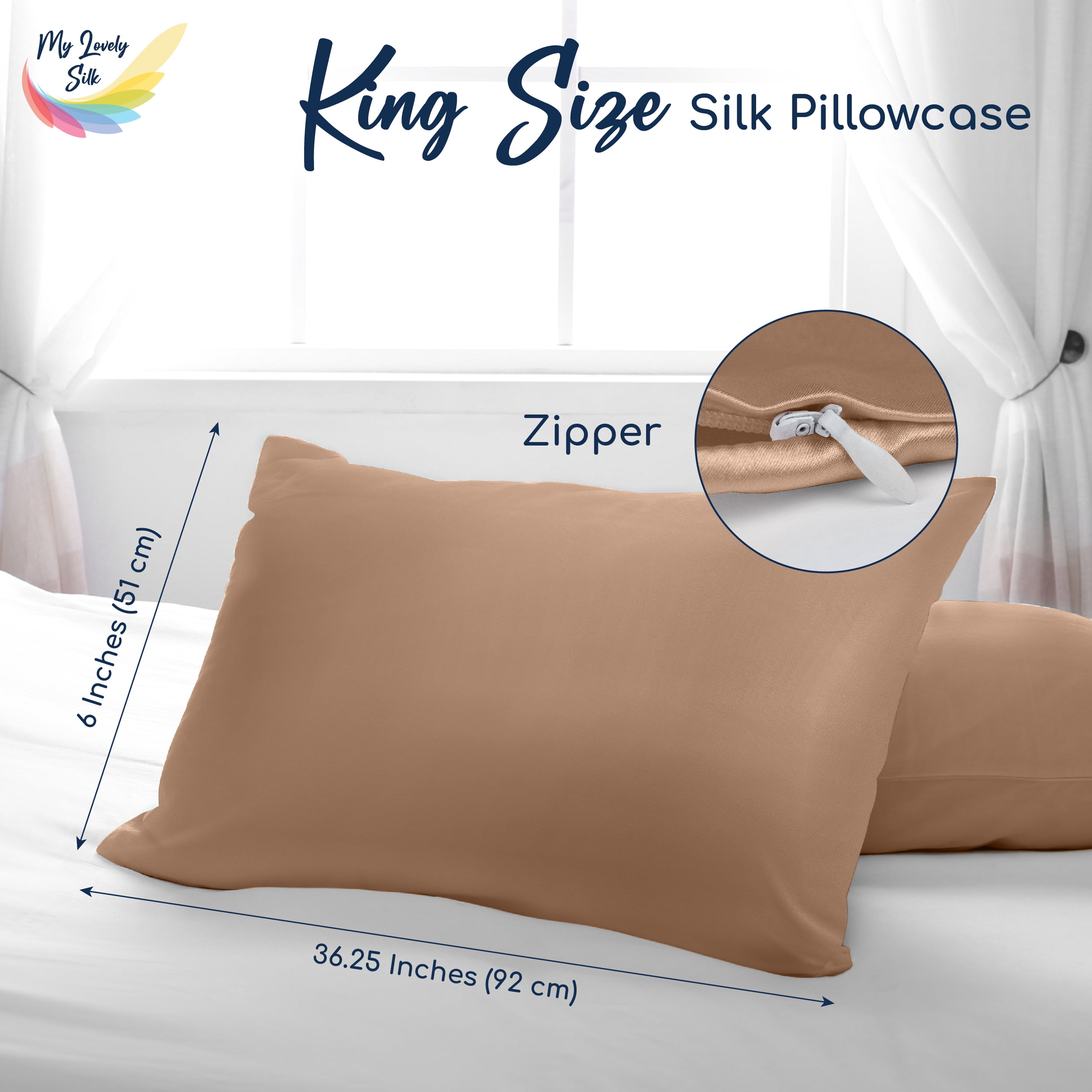 My Lovely Silk Pure 6A Silk Pillowcase - 51 x 92 cm, Natural Silk Pillow Case For Hair and Skin, Hypoallergenic and Breathable Silk Pillow Cases For Women, Double Sided 22 Momme Silk, Durable, Standar