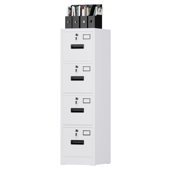 4 Drawer Metal File Cabinet with Independent Locks, Heavy Duty Steel Vertical Filing Cabinet for A4 Letter/Legal Size, Locking Drawers for Home Office School, White