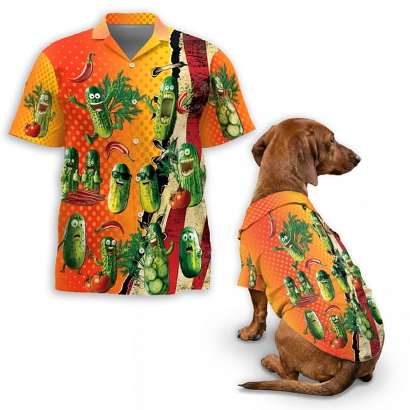 I Am Here To Eat All The Pickles Hawaiian Shirt for Men and Dogs, Funny Pickle Food Theme Aloha Shirt, Unisex Adult & Pet Matching Tropical Summer Shirt
