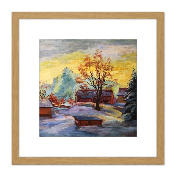 Hollenstein In Walgau Austria Painting 8X8 Inch Square Wooden Framed Wall Art Print Picture with Mount