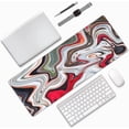 thumbnail image 6 of Marble Ink Colorful Red and White Grey Marble Pattern Abstract Fluid Liquid Gaming Mouse Pad 31.5 X 11.8 Inch XL Extended Large Keyboard Non-Slip Rubber Base with Stitched Edges for Home Office, 6 of 6
